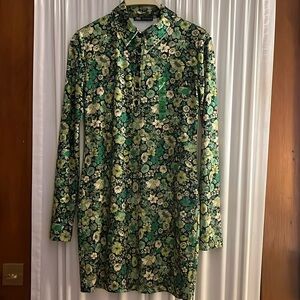 ZARA | Mod Green Floral Shirt Dress | Size S | NWOT